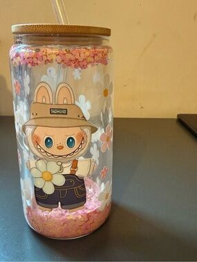 Customer made Labubu fall in wild Character Glitter Tumbler Pink & White Floral